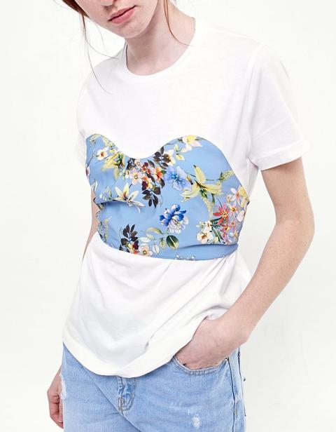 Camiseta Manga Corta Con Corsé De Flores