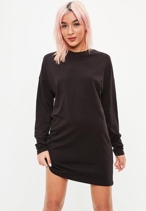 Black Long Sleeve T Shirt Dress, Black