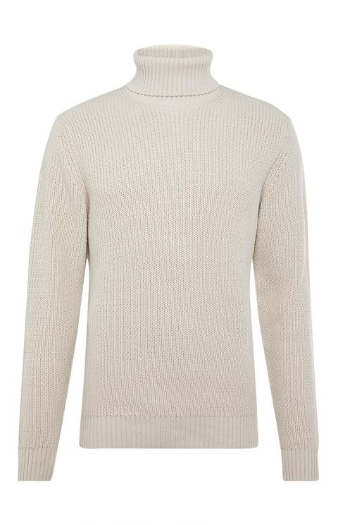 White Chunky Roll Neck Sweater