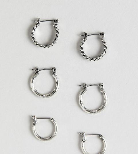 Asos Design - Lot De Créoles Variées - Argent Poli - Argenté