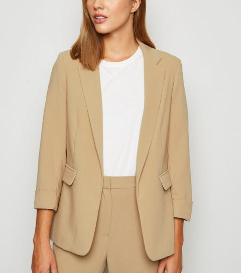 Camel Roll Sleeve Blazer New Look