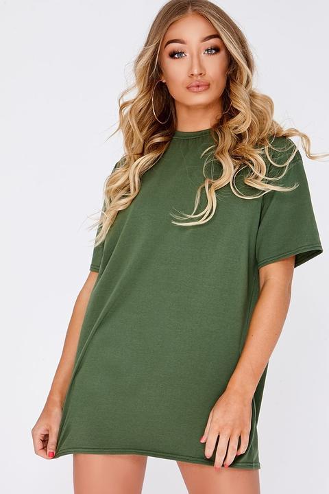 Khaki Dresses - Cyndi Khaki Basic T Shirt Dress