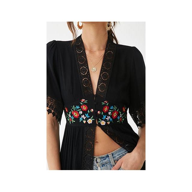 Forever 21 Floral Embroidered Duster Kimono , Black/multi from 