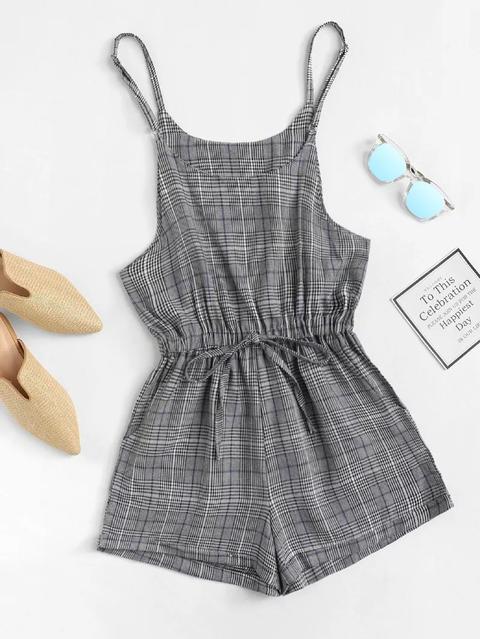 Plaid Cami Jumpsuit Mit Kordelzug Um Die Taille