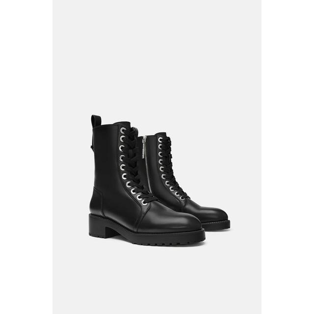 zara micro studded leather biker ankle boots