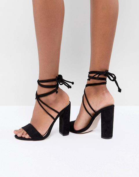 Sandalias De Tacón En Bloque Con Cordones En Negro Suzy De Public Desire
