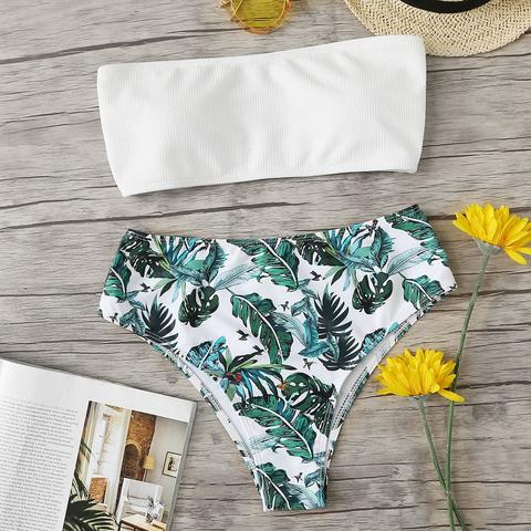 Bikini A Fascia Con Stampa Tropicale