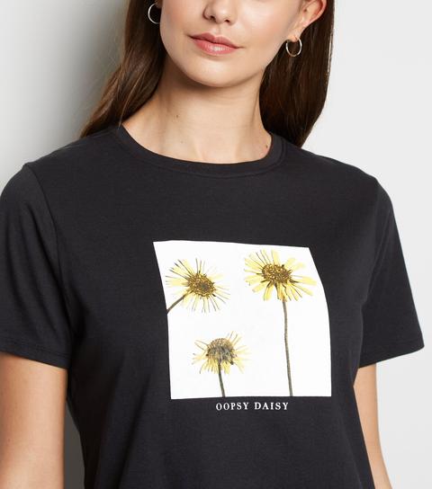 Black Oopsy Daisy Photo Slogan T-shirt 