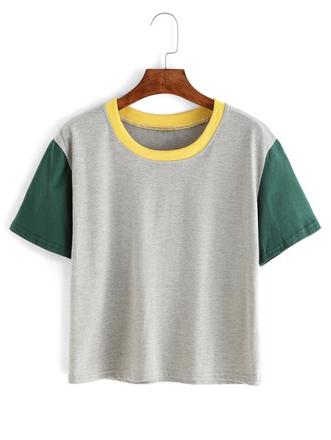 Contrast Crew Neck Grey T-shirt