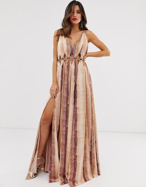 Asos Design - Robe Longue En Satin À Imprimé Serpent Avec Cercles En Métal À La Taille
