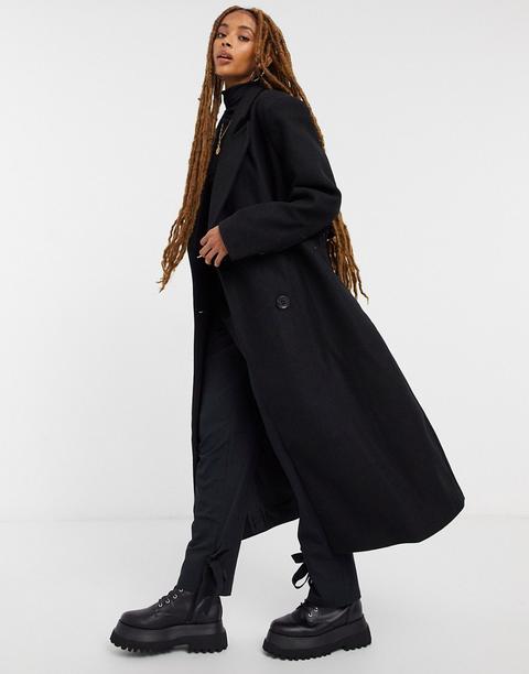 Asos Design - Manteau Long Avec Ceinture - Noir