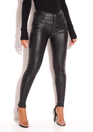 Pu Faux Leather High Waisted Stretch Skinny Jeans Black