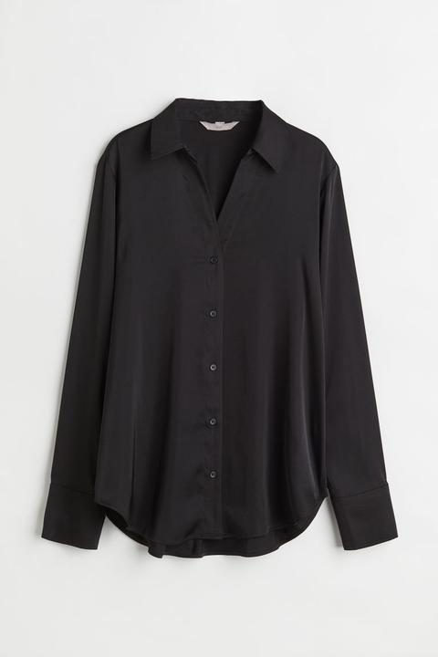 Blusa Con Escote De Pico - Negro