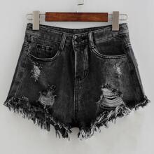 Shorts Denim Rotos Bajo Crudo