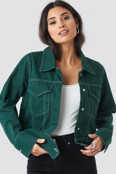 Na-kd Trend Contrast Seam Denim Jacket - Green