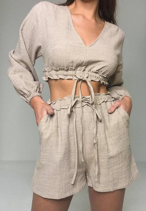 Stone Co Ord Linen Look Shorts, Stone
