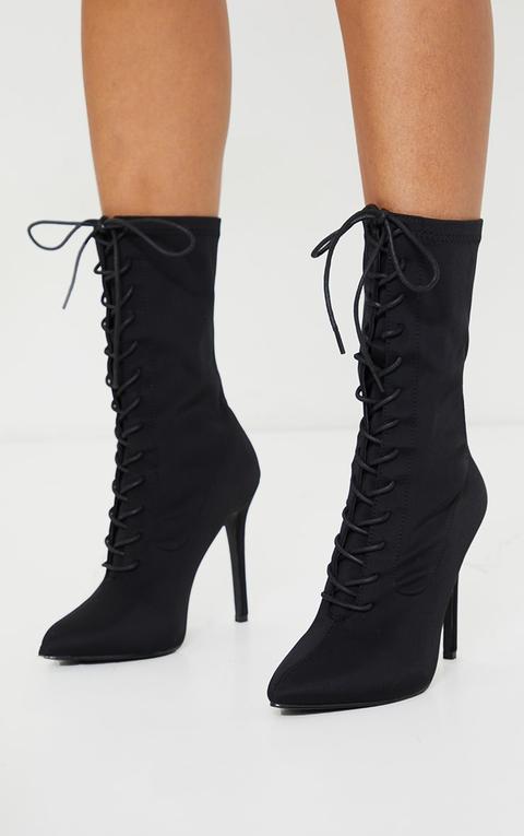 Black Lace Up Front Sock Boots