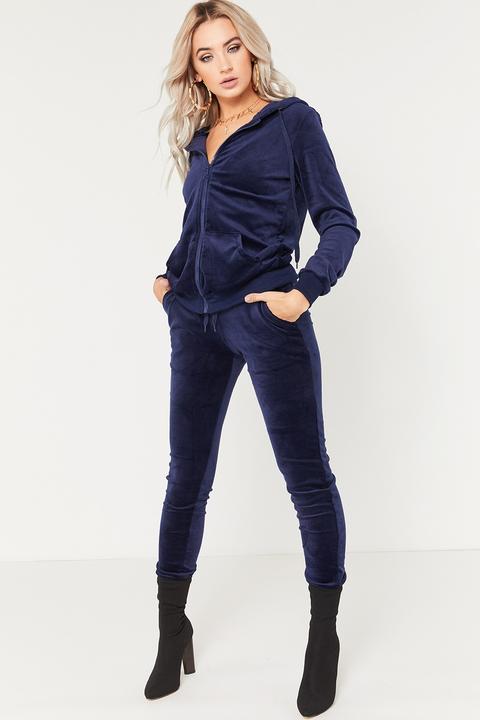 Cece Navy Velour Velvet Lounge Tracksuit