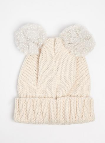 womens cream beanie hat