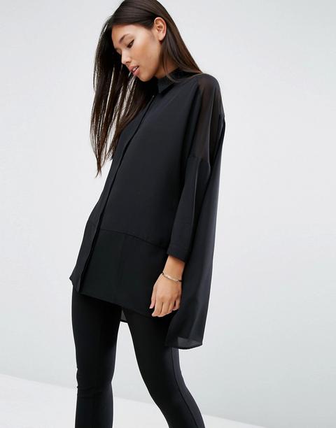 Asos Design - Camicia Morbida A Maniche Lunghe Trasparente E Coprente - Nero