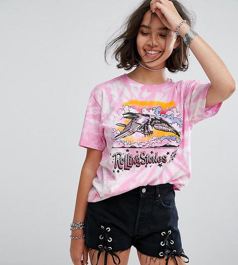 Reclaimed Vintage Inspired - T-shirt Stile Festival Tie-dye Con Stampa Dei Rolling Stones - Rosa