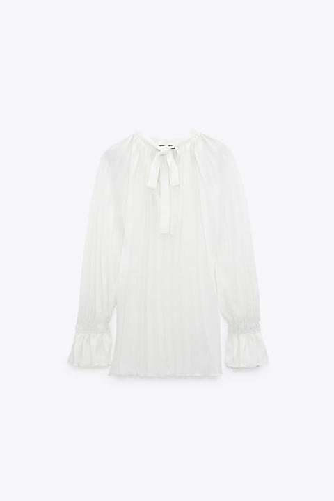 Pleated Blouse With Bow