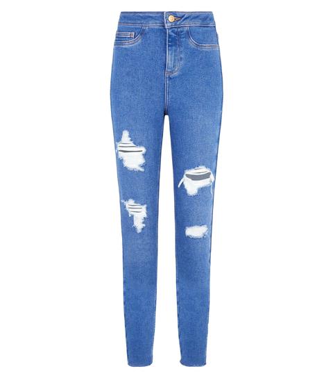 bright blue ripped skinny jeans