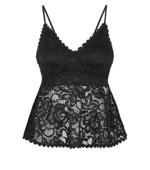 Black Lace Peplum Cami Top New Look