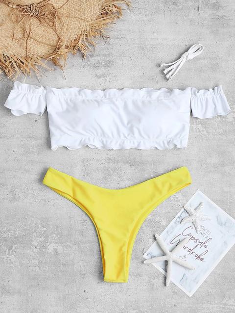 Bikini A Balze A Gamba Alta Con Spalle Scoperte Bright Yellow