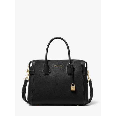 Mkbolso Satchel Mercer Mediano De Piel Granulada Con Tiras Decorativas - Negro(negro) - Michael Kors