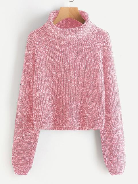 Raglan Sleeve Rolled Neck Crop Sweater