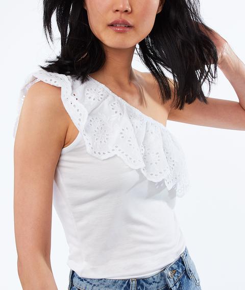 Top Asymétrique Avec Broderie Anglaise - Loly - Xl - Blanc - Mujer - Etam