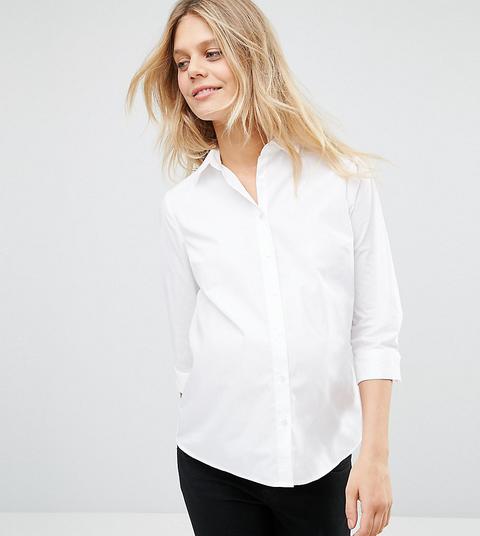 Asos Design Maternity - Camicia Con Maniche A 3/4 - Bianco