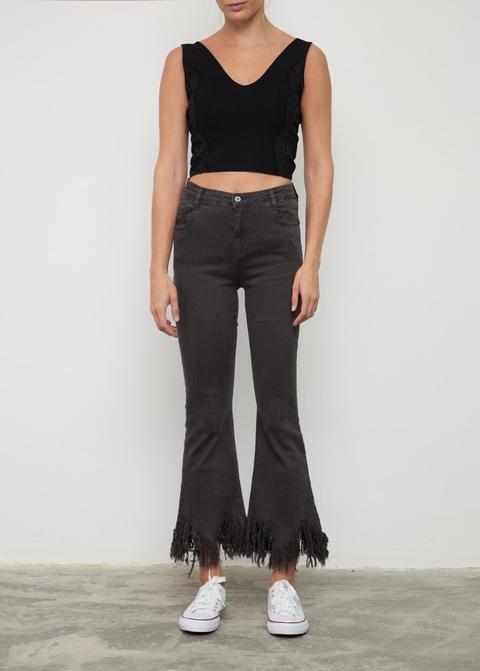 Pantalón Denim Bajo Flecos Negro from Mulaya on 21 Buttons
