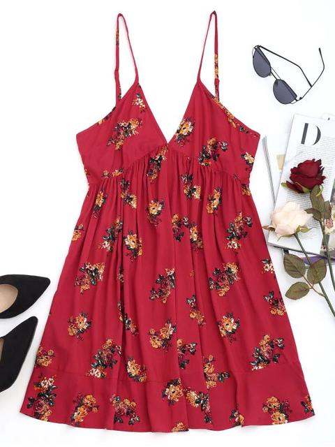 Minivestido Floral Shift Deep Red