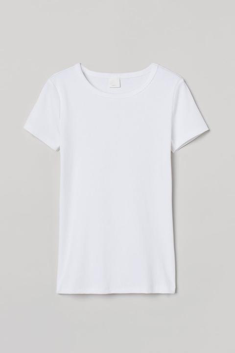 T-shirt Côtelé En Coton - Blanc