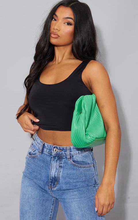 Black Scoop Neck Slinky Crop Top