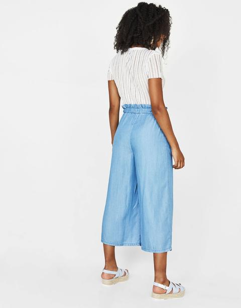 Pantaloni Culotte Cropped Tencel® Con Cintura