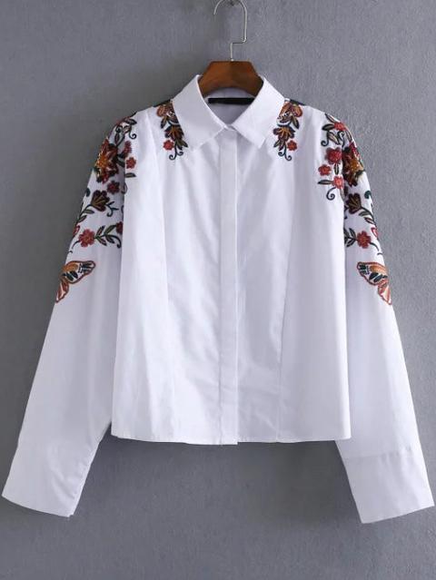 Blusa Holgada Con Bordado Floral - Blanco