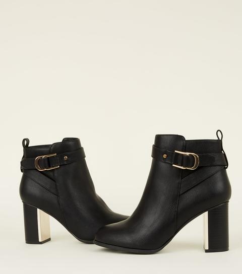 Wide Fit Black Metal Block Heel Ankle Boots New Look