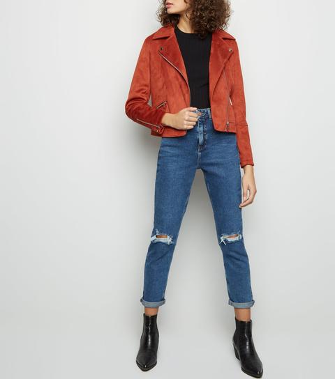 Rust suede biker clearance jacket