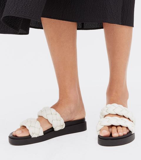 Off White Leather-look Chunky Plaited Sliders New Look Vegan