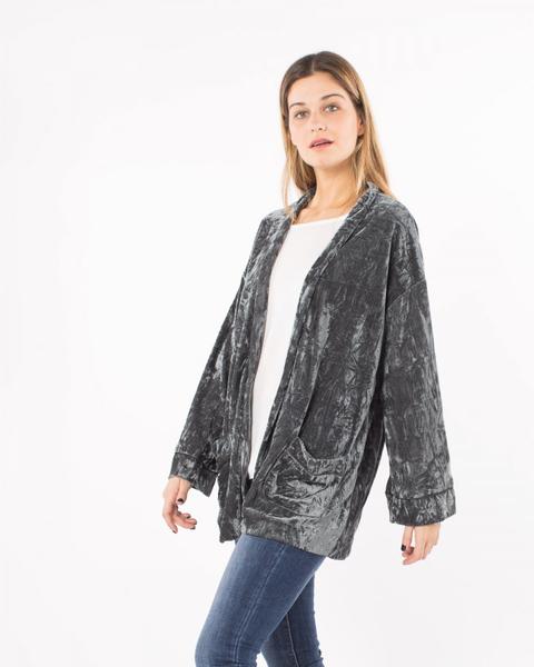 Chaqueta Abierta Terciopelo Irisado Gris Oscuro