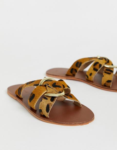 Sandalias De Cuero Con Estampado De Leopardo Y Detalle De Anilla De Warehouse