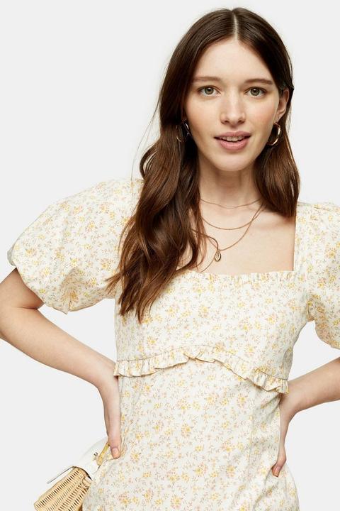 Ecru Floral Poplin Tea Dress