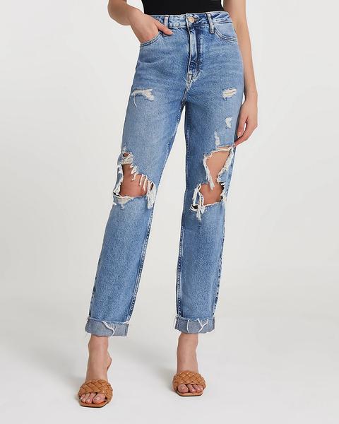 Blue Ripped High Waisted Mom Jeans