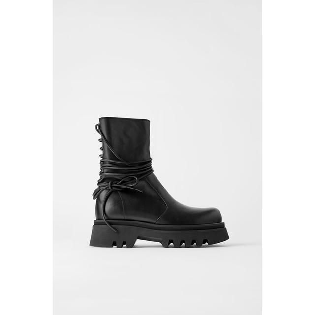 zara leather tied track sole ankle boots