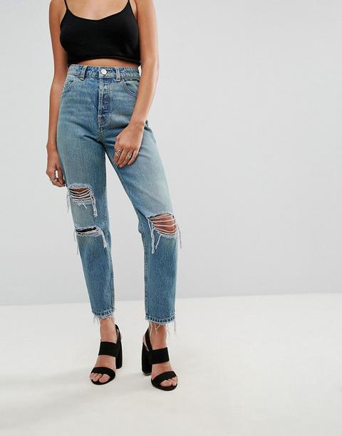 Asos Design Recycled Florence Authentic Straight Leg Jeans In Chayne Green Cast With Rips