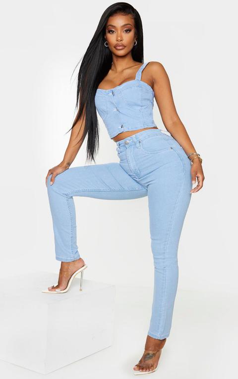 light blue wash high waist straight leg jeans