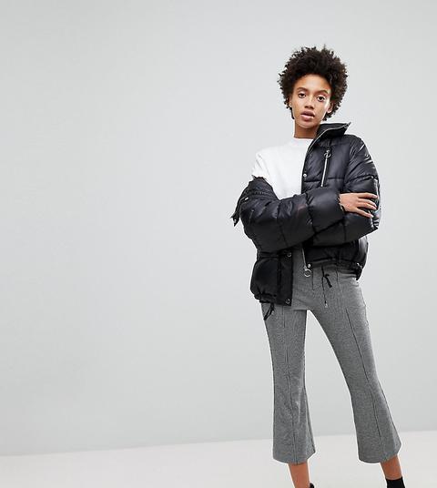 Stradivarius - Pantaloni Cropped A Quadri Con Fondo A Zampa - Grigio